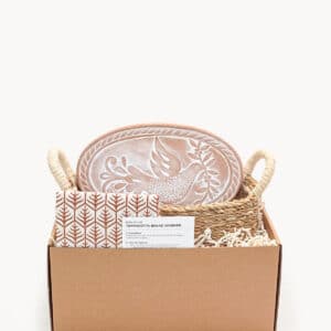 Bread Warmer & Basket Gift Set with Tea Towel - Bird Oval