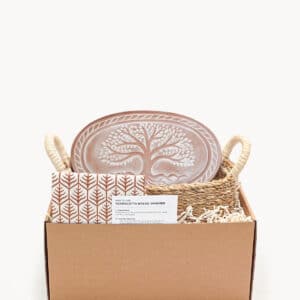 Bread Warmer & Basket Gift Set with Tea Towel - Tree of Life Oval
