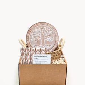 Bread Warmer & Basket Gift Set with Tea Towel - Tree of Life Round