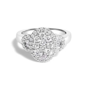 10K White Gold 1.0 Cttw Diamond Oval Cluster with Halo Vintage-Inspired Art Deco 3 Stone Style Statement Ring (G-H Color, SI1-SI2 Clarity)