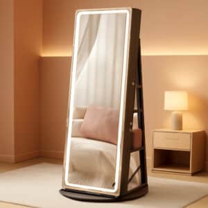 Ash Brown Lockable LED Full Length Mirror Jewelry Cabinet