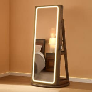 Rustic Brown LED Mirror Jewelry Cabinet Armoire Lockable