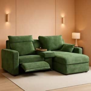 102.8 Inch White Power Recliner Sofa With Headrest And USB Charging Storage Ottoman