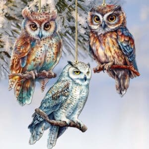 Night Owls Decorative Wooden Ornaments of 3 by G. Debrekht - Wildlife Decor - 8091004-S3