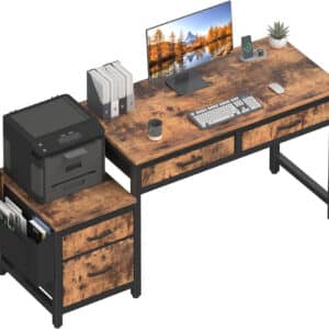 57 Inch Computer Desk With Fabric File Drawers Brown
