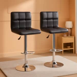 Counter Height Swivel Bar Stool Set Of 2 PU Leather Black