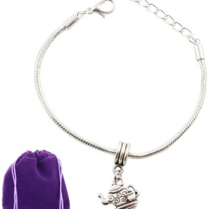 Tea Jewelry | Teapot Bracelet Hypoallergenic Stainless Steel Snake Chain Charm Bracelet The perfect Teapot Jewelry for Women or Men can also be Tea Cup Jewelry