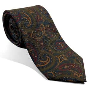 Olive Green Paisley Italian Madder Silk Tie