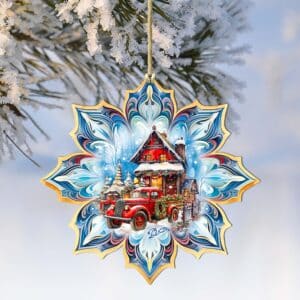 Christmas Cottage Snowflake Wooden Ornaments by G. Debrekht - Christmas Decor - 8688406