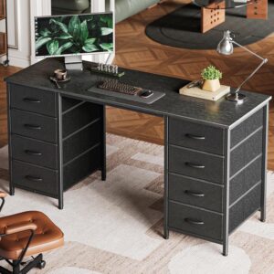55 Inch Computer Desk With 8 Fabric Drawers For Home Office