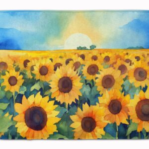 Kansas Sunflowers in Watercolor Memory Foam Kitchen Mat
