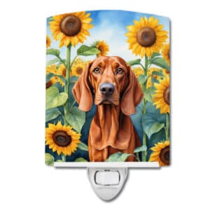 Redbone Coonhound in Sunflowers Ceramic Night Light