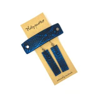 Cobalt Blue & Black Lace Texture Barrette and Earring Gift Set