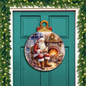 Santa at the Fireplace Wreath Holiday Door Decor by G. Debrekht - Christmas Santa Snowman Decor - 8611089-2H