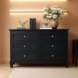 Black Antiqued Traditional Six Drawer Dresser Chest
