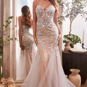 Sequin Floral Print Mermaid Gown