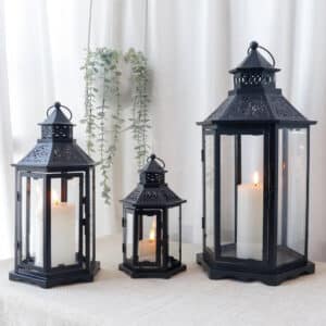 Set of 3 18''&13"&10"High Black Hexagonal Decorative Hanging Lantern