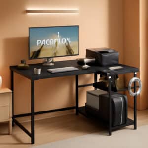 43 Inch L Shaped Computer Desk With Reversible Shelves Black