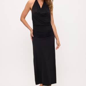 Halter Jersey Maxi Dress w Ruched Back