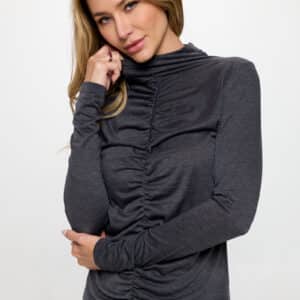 Knit Long Sleeve Mock neck Top with Scrunched Detail