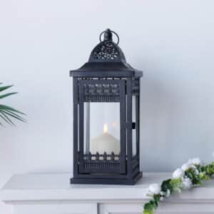 14.5"High Vintage Hanging Lantern(Black with Gold Brush)