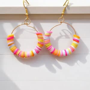 Pink and Yellow Clay Bead Earrings