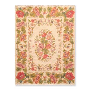 5'6" x 7'6" Hand Knotted Wool Reversible Floral Area Rug Beige